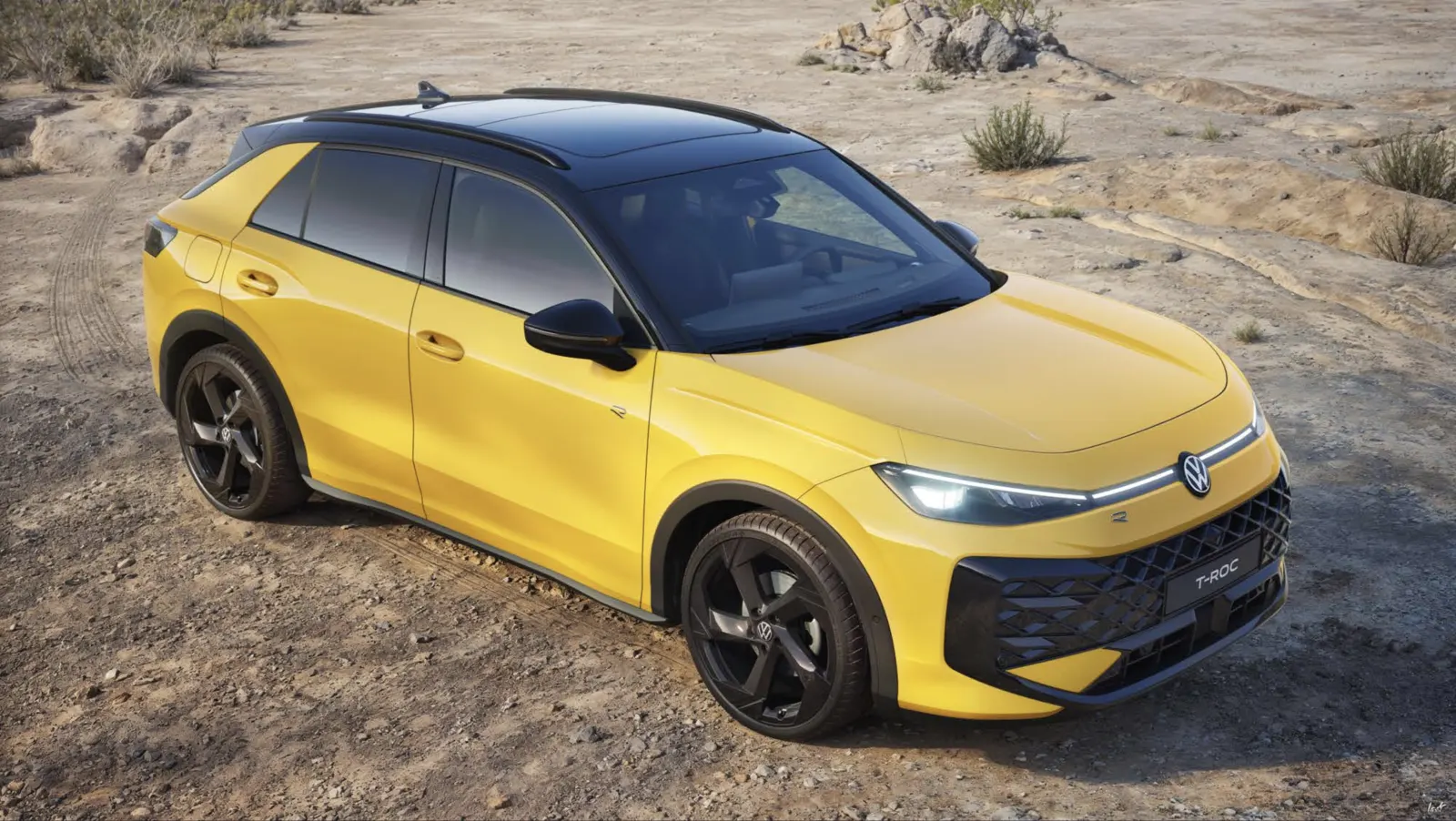 Yellow SUV, front three-quarter view